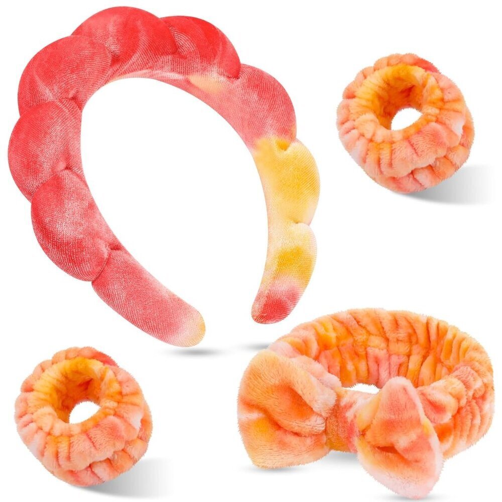 Tie Dye Headbands for Women, 4 Pcs - Soft & Stretchy Spa Headband for Washing Fa